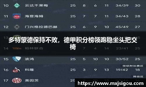 多特蒙德保持不败，德甲积分榜领跑稳坐头把交椅